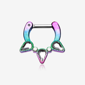 Colorline Sparkle Trident Septum Clicker-Rainbow/Clear